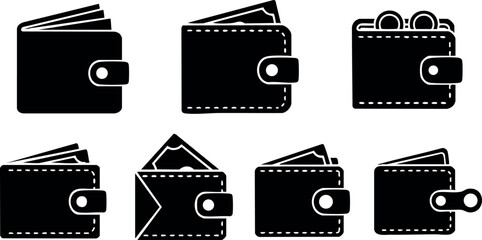 Set of black wallet icons different styles vector illustration simple design secure money storage