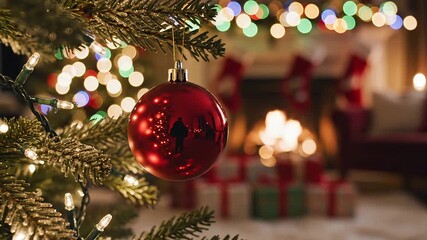 Cozy Christmas warmth glows with twinkling lights and a crackling fireplace, perfect for holiday cheer and creating magical memories - Powered by Adobe