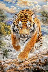 Obraz premium Tiger coming at camera,art