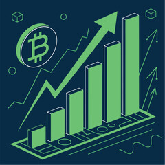 Bitcoin currency growth concept  arrows up. Financial success, vector icon
