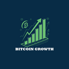 Bitcoin currency growth concept  arrows up. Financial success, vector icon