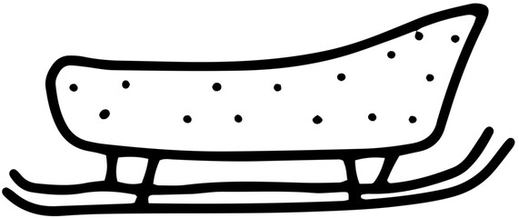 Illustration vectorielle simple et charmante d'un traîneau ou d'un traîneau du Père Noël. Le design de style doodle linéaire est parfait pour les thèmes de transport d'hiver, les cartes de vœux