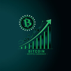Bitcoin currency growth concept  arrows up. Financial success, vector icon
