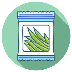 Illustrated Green Bean Seed Packet Icon in Flat Design Style with Long Shadow