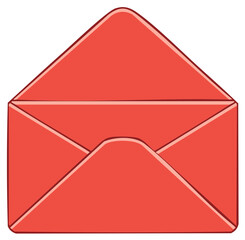 Cartoon vector graphic of an open red envelope for a love letter or invitation