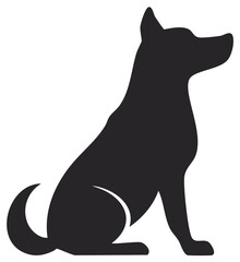 A simple bold black silhouette of a dog sitting attentively with ears perked up looking forward