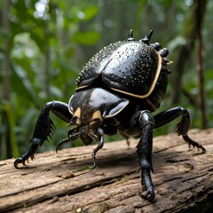 Shiny Black Beetles on Tree Trunk in Tropical Forest