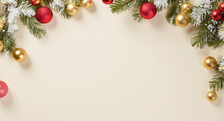 Festive Decorations: An inviting composition of Christmas ornaments on a seasonal evergreen backdrop, evoking the warmth and spirit of the holiday season.