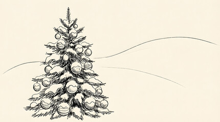 Festive Sketch: A beautifully illustrated Christmas tree adorned with ornaments, creating a sense of warmth and holiday cheer.