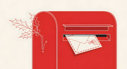 Holiday Wishes: A cheerful red mailbox, adorned with delicate holly, receives a festive letter, embodying the season's spirit. 