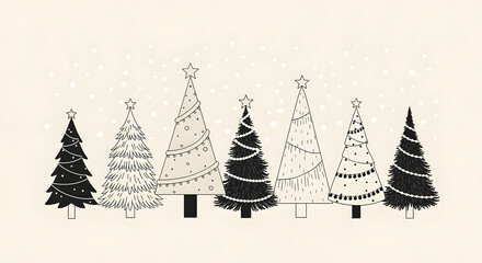 Festive Forest: A charming illustration depicts a whimsical arrangement of stylized Christmas trees adorned with festive details.