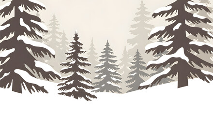 Winter Forest Silhouette: A serene scene unfolds, showcasing silhouetted fir trees cloaked in snow, casting a tranquil aura over the winter wonderland. The composition.