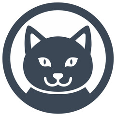 Cute cat face vector illustration, cat silhouette in a circle shape, cartoon animal icon