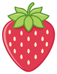 Obraz premium Cartoon Illustration of a Ripe Strawberry with Green Leaves