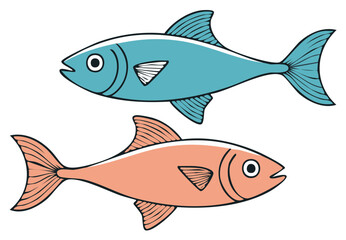 Fototapeta premium Cute cartoon fish illustration in blue and orange. Stylized aquatic animal vector art.