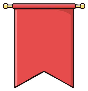 Cartoon illustration of a blank red medieval banner hanging from a gold pole.
