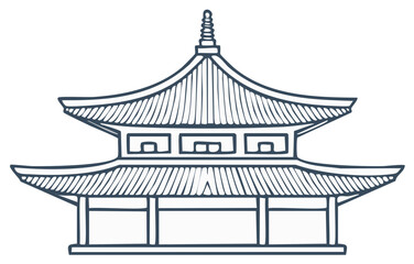 Traditional Asian pagoda building line drawing vector illustration sketch