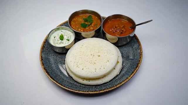 idly with side dish on isolated on white background indian food video