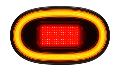 Rear elliptical light with central brake feature and outer indicator ring.