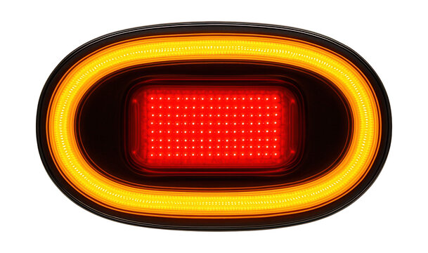 Rear elliptical light with central brake feature and outer indicator ring.