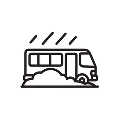 Winter storm bus black and white vector icon public transport stuck in snow bad weather illustration