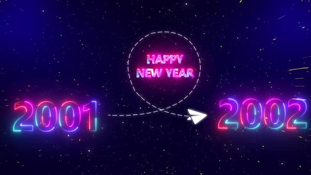 Upcoming new year 2001 to 2002 with a flying rocket on transparent background. Symbolizes future progress, 2002 new year startup goals, business plans.4k video motion graphic animation .