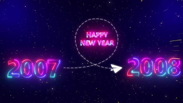 Upcoming new year 2007 to 2008 with a flying rocket on transparent background. Symbolizes future progress, 2008 new year startup goals, business plans.4k video motion graphic animation .