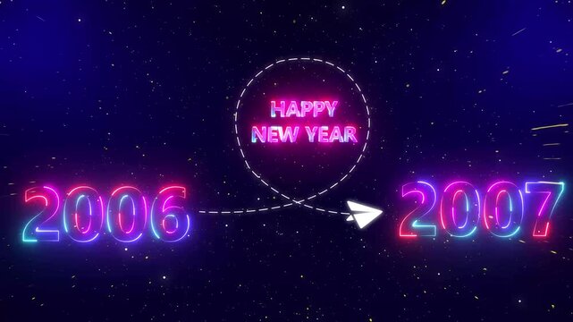 Upcoming new year 2006 to 2007 with a flying rocket on transparent background. Symbolizes future progress, 2007 new year startup goals, business plans.4k video motion graphic animation .