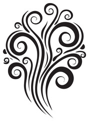 Abstract black and white illustration of flowing organic swirls and decorative curl patterns