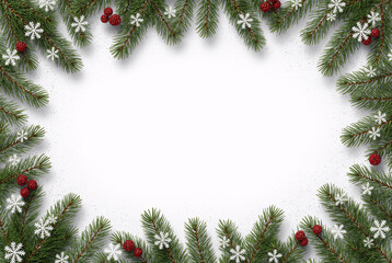 Festive christmas scene with gift boxes and snowy pine branches