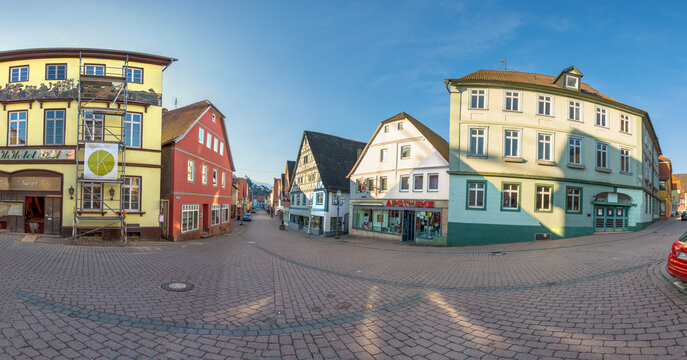 scenic view to market square and half timbered historic houses in Amorbach