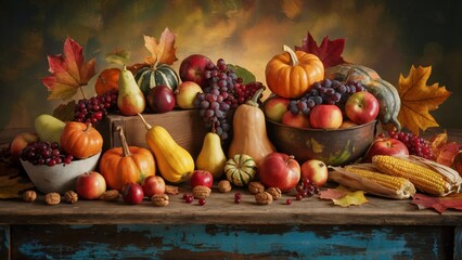 Studio Still Life: Warm-Cool Contrast Harvest on Blue Reclaimed Wood