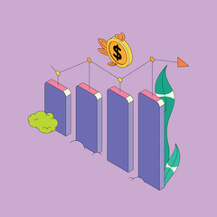 A vibrant illustration showing financial growth with a digital currency symbol.