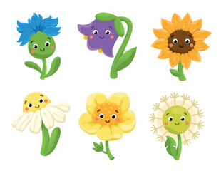 Vector illustration of beautiful flower characters. Children's illustration.