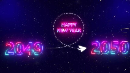 Upcoming new year 2049 to 2050 with a flying rocket on transparent background. new year startup goals, business plans. Motion graphics of upcoming year. 4k rendering video.