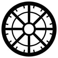 Obraz premium Geometric eight spoke wheel silhouette, a spiritual symbol of dharma and cycles