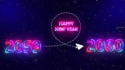 Upcoming new year 2059 to 2060 with a flying rocket on transparent background. new year startup goals, business plans. Motion graphics of upcoming year. 4k rendering video.