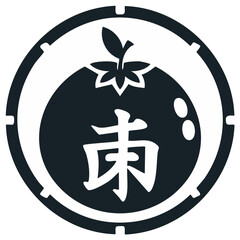 Obraz premium Japanese symbol design, round frame with stylized tomato and kanji character
