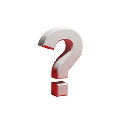 3d rendering of a metallic question mark symbol with red glowing edges isolated on transparent background
