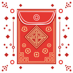 Decorative red and gold envelope with floral and geometric designs