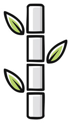 Simple bamboo stalk illustration with green leaves for nature design projects or oriental themes.