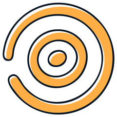 Orange and black hand drawn spiral doodle icon with concentric circles