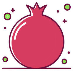 Cartoon pomegranate with decorative elements, fruit icon illustration