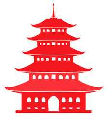 Traditional Red Japanese Pagoda Building Architecture Vector Silhouette Isolated on White