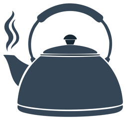 Teapot Steaming Hot Beverage Preparation Simple Solid Graphic Illustration