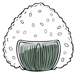 Illustration of a Triangular Rice Ball with a Seaweed Filling