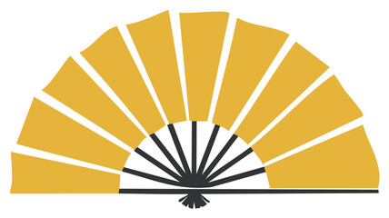 Abstract illustration of a hand fan, golden yellow and black design