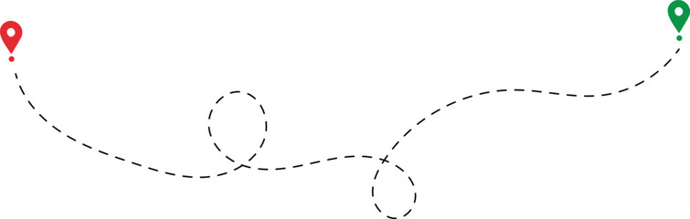 Dotted path from start to finish map markers for location