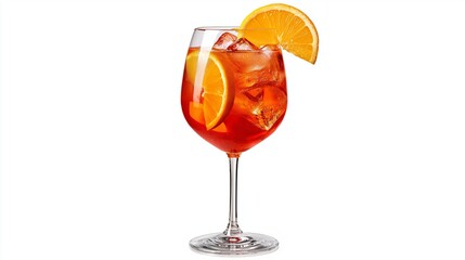 Glass of Aperol spritz cocktail isolated on white background