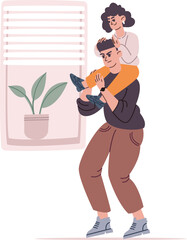 Parenting stress concept. Frustrated dad carry kid